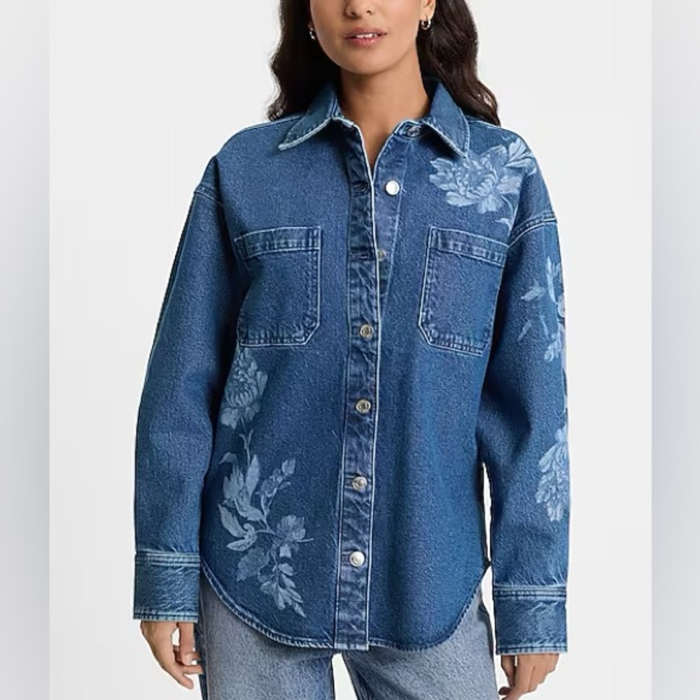 Express Floral Double Pocket Denim Shacket Size Small